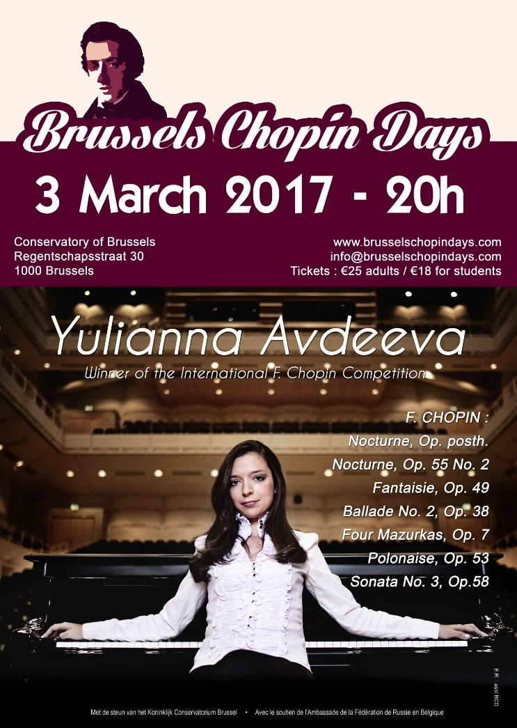 Affiche. Brussels Chopin Days.Yulianna Adveeva (piano). 2017-03-03
